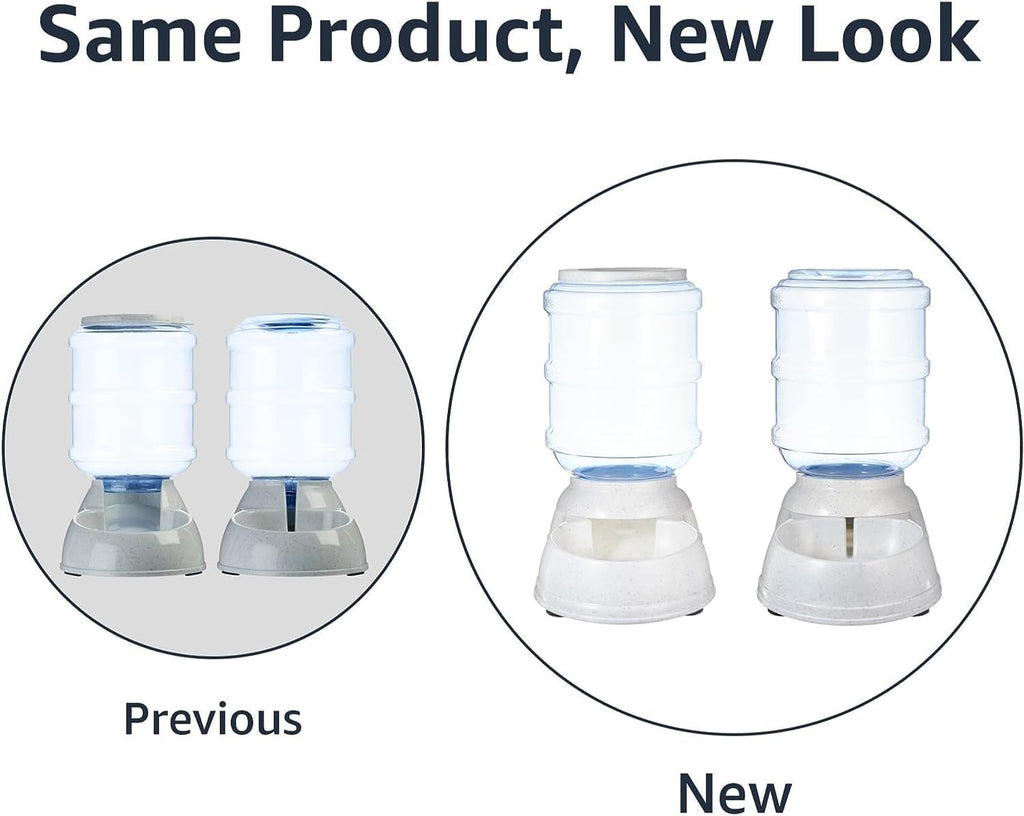 Automatic Pet Water Dispenser and Gravity Food Feeder Set for Cat and Dog, Easy to Clean, 6-Pound Food Capacity, 1-Gallon, Small, Gray, Pack of 2