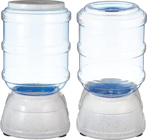 Automatic Pet Water Dispenser and Gravity Food Feeder Set for Cat and Dog, Easy to Clean, 6-Pound Food Capacity, 1-Gallon, Small, Gray, Pack of 2